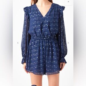 Endless Rose Navy Polka Dot Long Sleeve Romper